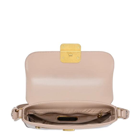 NWOT Madison West Naya Shoulder Bag Taupe Faux Leather Gold Hardware‎ Neutral - Picture 7 of 12